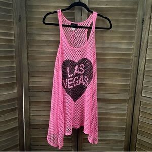 Popular Sports Pink and Black Las Vegas Mesh Swimsuit Coverup Medium